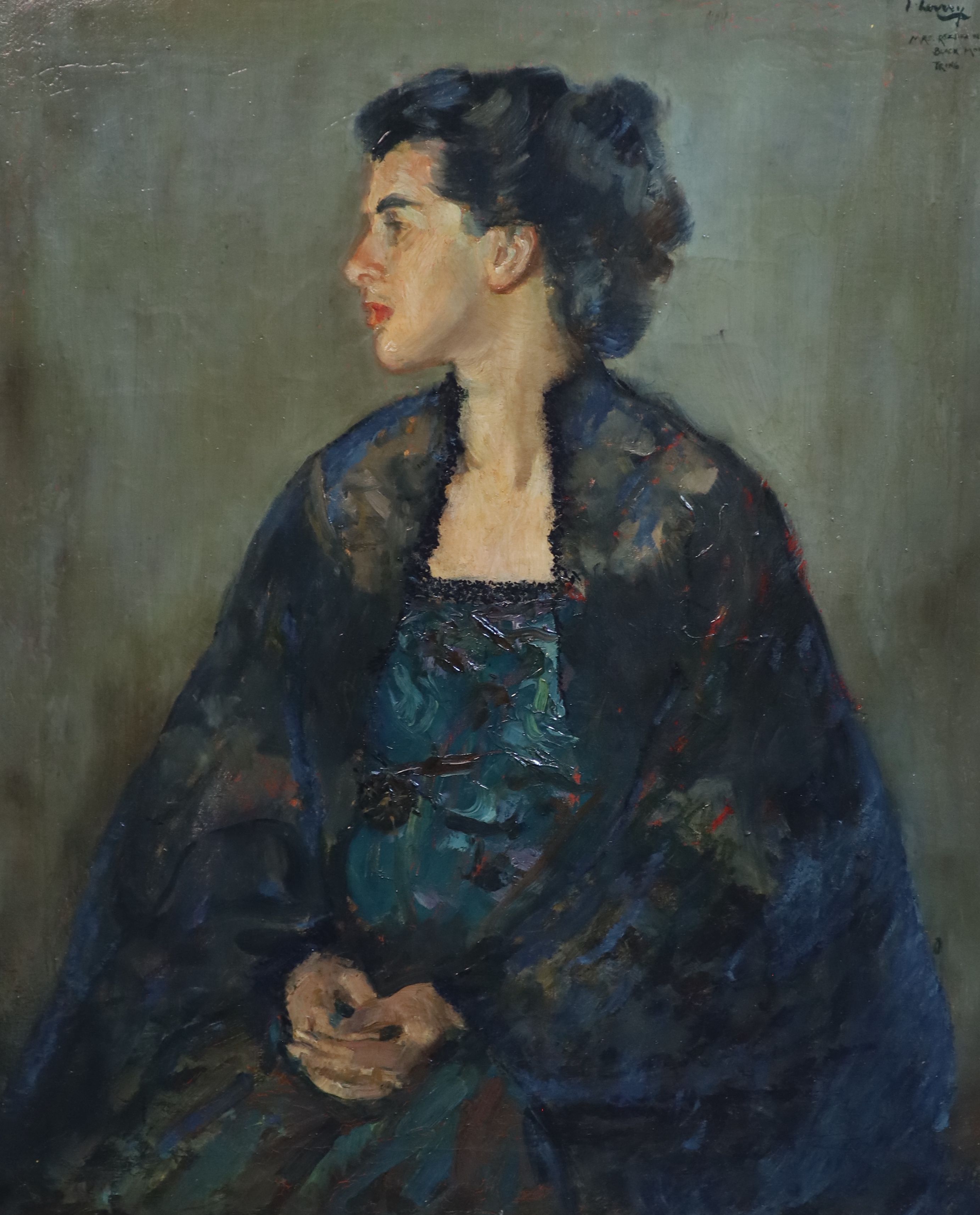 Sir John Lavery RA, (1856-1941), Mrs Rozska Edle Rothschild, Black Mourning No1, Tring, Oil on canvas, 75 x 62 cm.